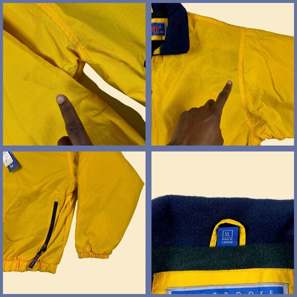 90s XL Dunbrooke Sport jacket, vintage fleece lined yellow & blue zip up jacket - Picture 4 of 8